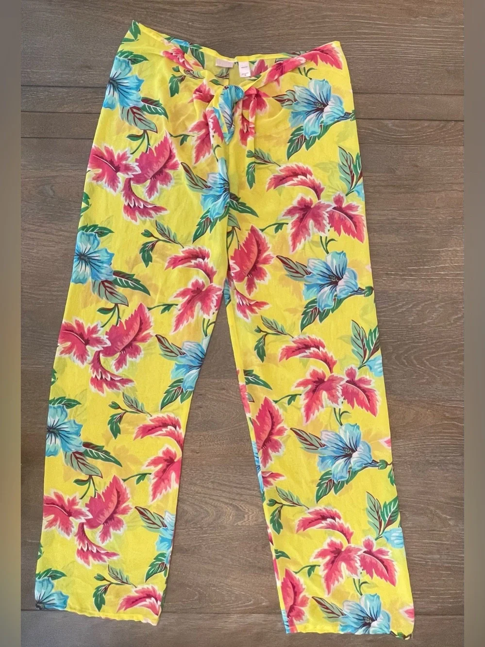 Yellow Tropical Floral Swim Cover Up Pants